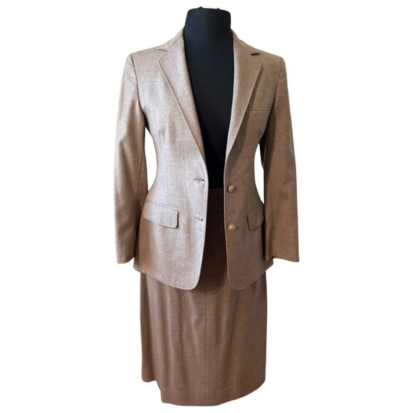 Vintage 80s Brown Blazer Gold Button Midi Skirt Suit Van Julian 6 Single Breast - Picture 2 of 15